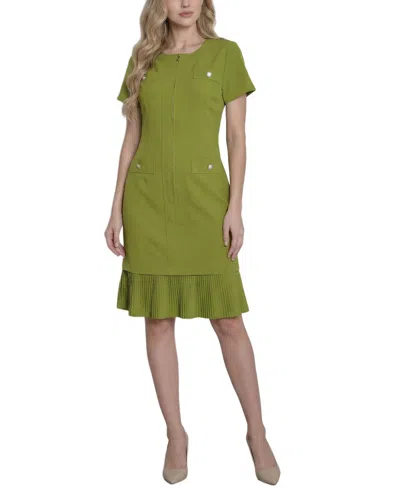 Ny Collection Petite Short Sleeve Pleat Hem Dress In Green