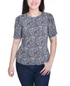 Ny Collection Petite Short Sleeve Scoop Neck Top In Gray