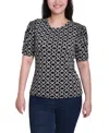 Ny Collection Petite Short Sleeve Scoop Neck Top In Gray
