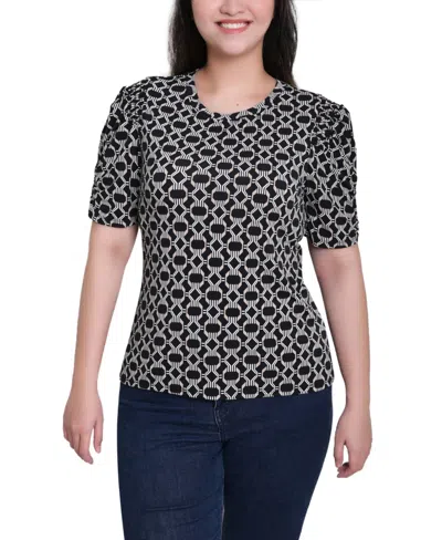 Ny Collection Petite Short Sleeve Scoop Neck Top In Gray