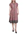 Shop Ny Collection Petite Short Sleeve Tiered Border Print Dress In Mauve Floral