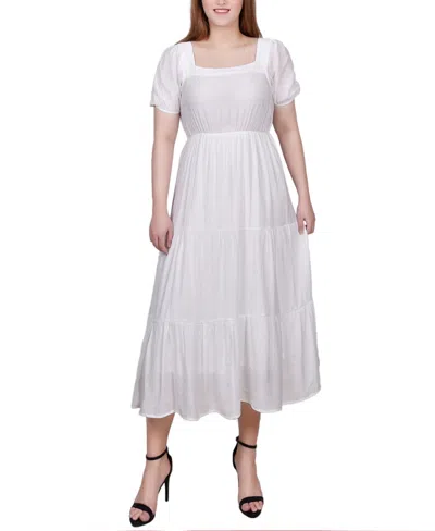 Ny Collection Petite Short Sleeve Tiered Midi Dress In White