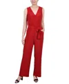 Ny Collection Petite Short Sleeveless Belted Jumpsuit In Barbados Red