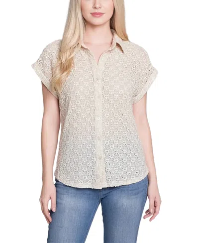 Ny Collection Petite Short-sleeve Lace Blouse In White