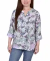 Ny Collection Petite Size 3/4 Roll Tab Sleeve Blouse Top In Multi