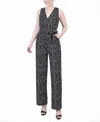 Ny Collection Petite Sleeveless Belted Jumpsuit In Black