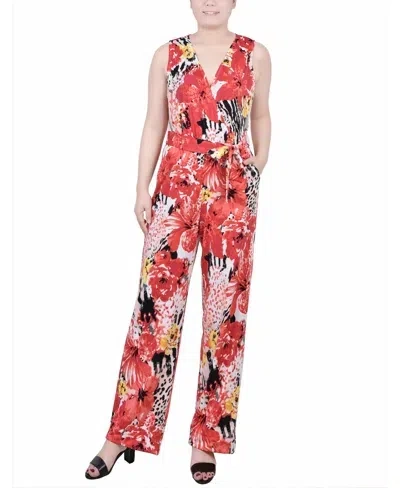 Ny Collection Petite Sleeveless Belted Jumpsuit In Tropical