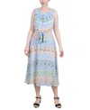 Ny Collection Petite Sleeveless Chiffon Belted Dress In Multi