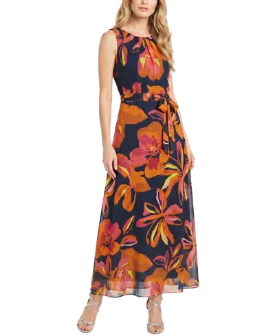 Ny Collection Petite Sleeveless Chiffon Maxi Dress In Black Orange Floral