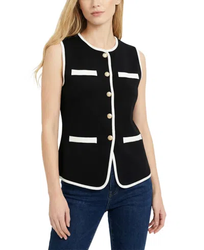 Ny Collection Petite Sleeveless Contrast-edged Vest In Black