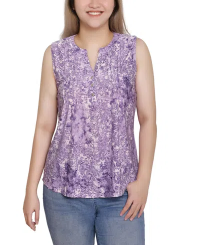 Ny Collection Petite Sleeveless Jacquard V-neck Top In Purple