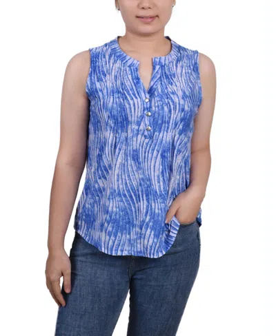 Ny Collection Petite Sleeveless Jacquard Y-neck Top In Sky Swirlbreeze