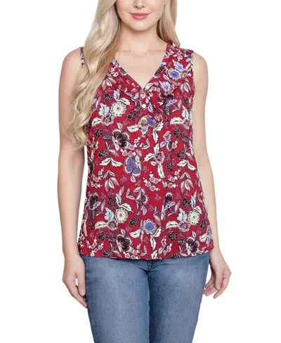 Ny Collection Petite Sleeveless Knit V Neck Top In Red