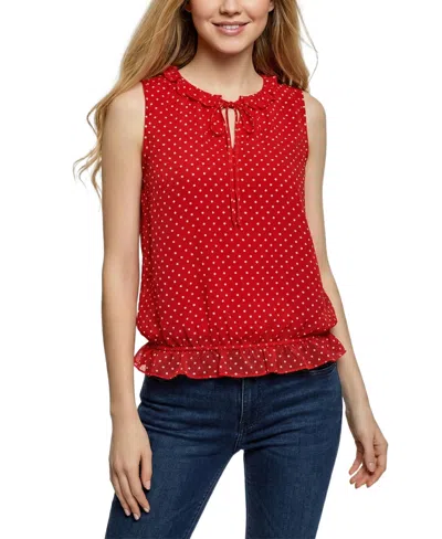 Ny Collection Petite Sleeveless Ruffle Flounced Blouse In Red