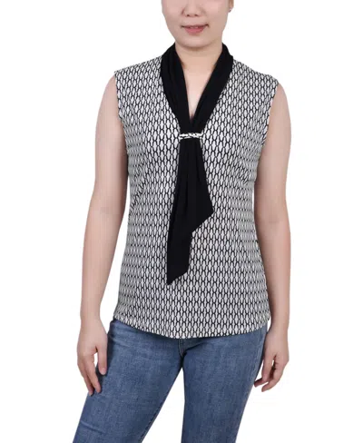 Ny Collection Petite Sleeveless Scarf Top In Black