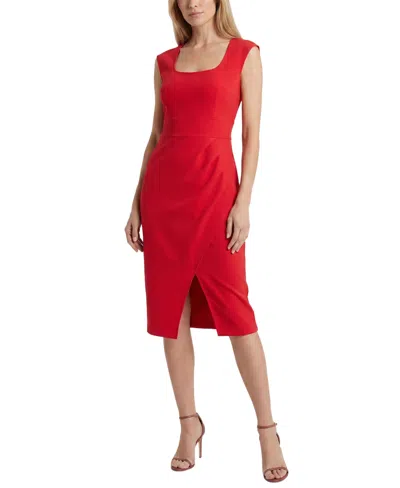 Ny Collection Petite Sleeveless Square Neck Sheath Dress In Red