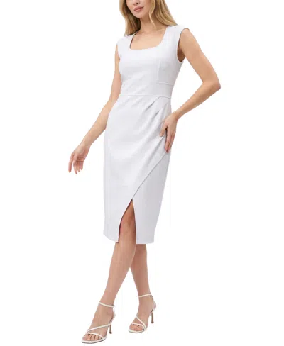 Ny Collection Petite Sleeveless Square Neck Sheath Dress In White