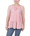 Ny Collection Petites Womens Sleeveless Tiered Blouse In Crystal Pink