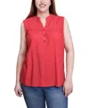 Ny Collection Petite Sleeveless Yoked Blouse Top In Chinese Red