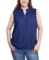 Ny Collection Petite Sleeveless Yoked Blouse Top In Navy