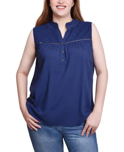 Ny Collection Petite Sleeveless Yoked Blouse Top In Navy