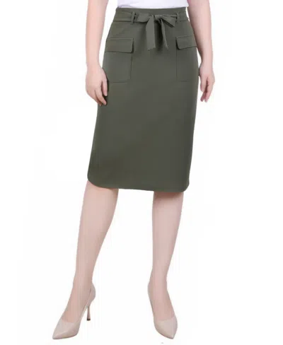 Ny Collection Petite Slim Belted Scuba Crepe Skirt In Beetle