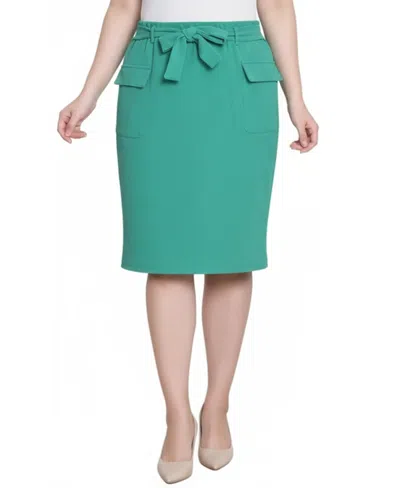 Ny Collection Petite Slim Belted Scuba Crepe Skirt In Green