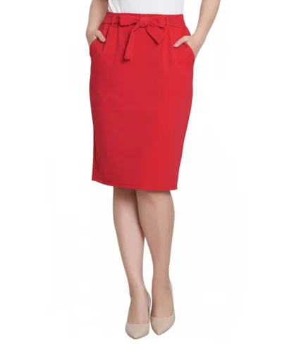 Ny Collection Petite Slim Belted Scuba Crepe Skirt In Red
