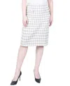 Ny Collection Petite Slim Tweed Double Knit Skirt In White Gold