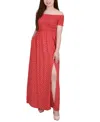 Ny Collection Plus Size Short Sleeve Off The Shoulder Smocked Maxi Dress In Red Floral