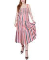Ny Collection Petite Smocked-bodice Tiered Midi Dress In Pink