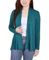 Ny Collection Petite Solid 3/4 Sleeve Cardigan Sweater In Green