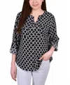 Ny Collection Petite Tab Y Neck Blouse In Black
