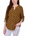 Ny Collection Petite Tab Y Neck Blouse In Yellow