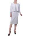 Ny Collection Petite Two Piece Novelty Knit And Lace Dress Set In White