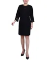 Ny Collection Petite Two Piece Novelty Knit And Lace Dress Set In Black