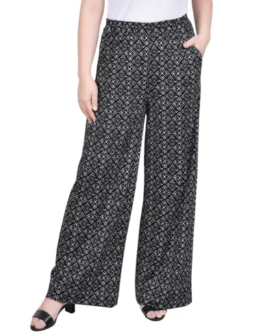 Ny Collection Petite Wide Leg Pull On Pants In Black White Dot