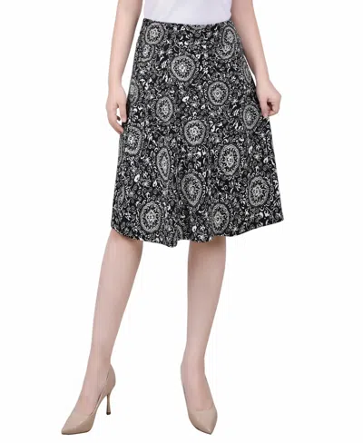 Ny Collection Petite Wide Waisted Knee Length Skirt In Black