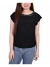 Ny Collection Petites Womens Banded Bottom Embellished Blouse In Black