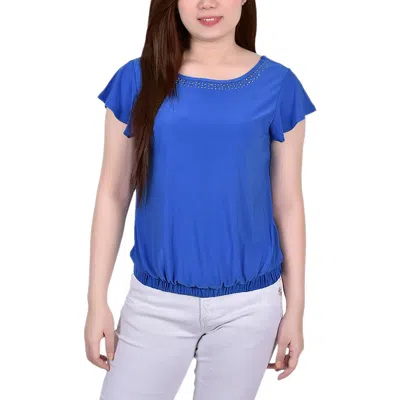Ny Collection Petites Womens Banded Bottom Embellished Blouse In Multi