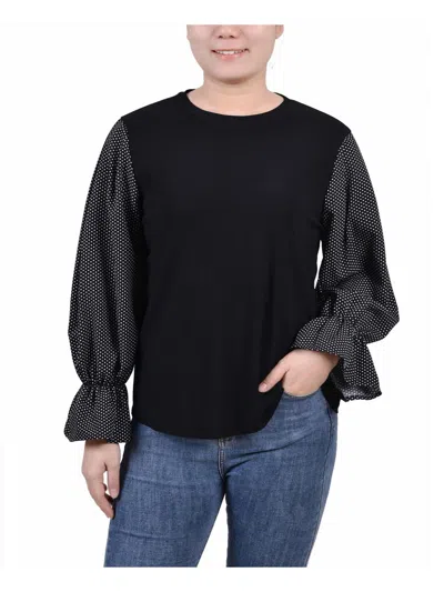 Ny Collection Petites Womens Bell Sleeves Work Pullover Top In Black