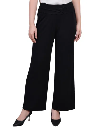 Ny Collection Petites Womens Belted Mid-rise Cropped Pants In Black