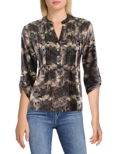 Ny Collection Petites Womens Blouse In Brown