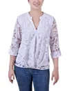 Ny Collection Plus Size Long Sleeve Burnout Y-neck Blouse In Multi