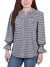 NY COLLECTION PETITES WOMENS BUTTON DOWN CREW NECK BLOUSE