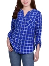 NY COLLECTION PETITES WOMENS BUTTON-FRONT LONG SLEEVE BLOUSE