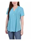 Ny Collection Plus Size Short Sleeve Y-neck Jacquard Knit Top In Blue