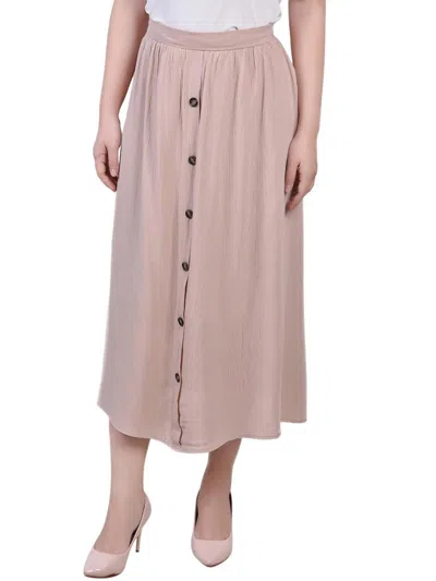 Ny Collection Petites Womens Button Polyester Midi Skirt In Pink