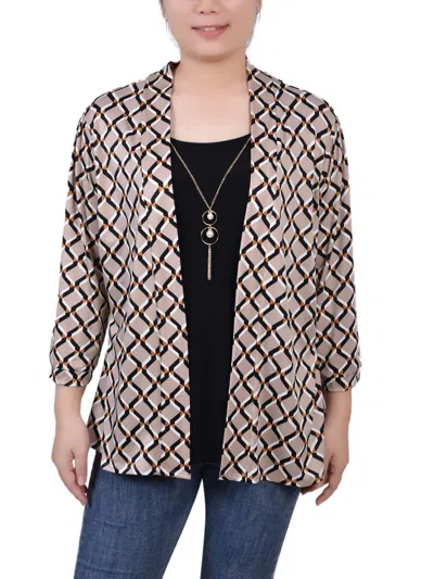 Ny Collection Petites Womens Cardigan Layering Blouse In Multi