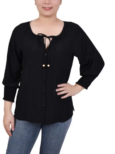 Ny Collection Petites Womens Career Business Blouse In Black